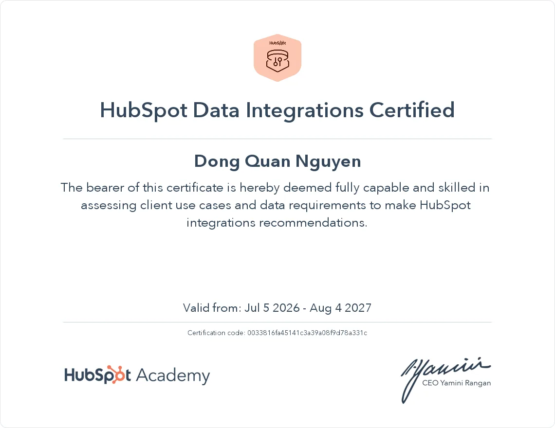 HubSpot Data Integrations Certified