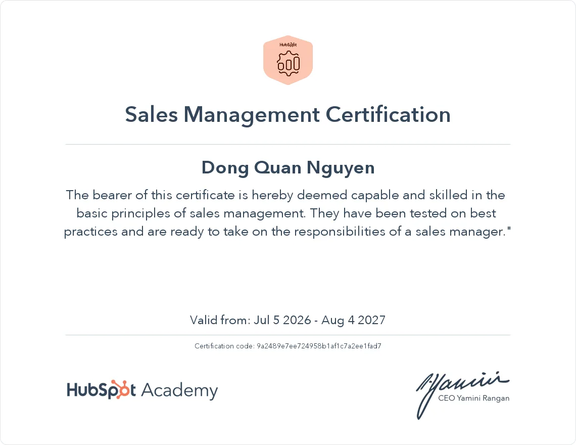 Sales Management Certification