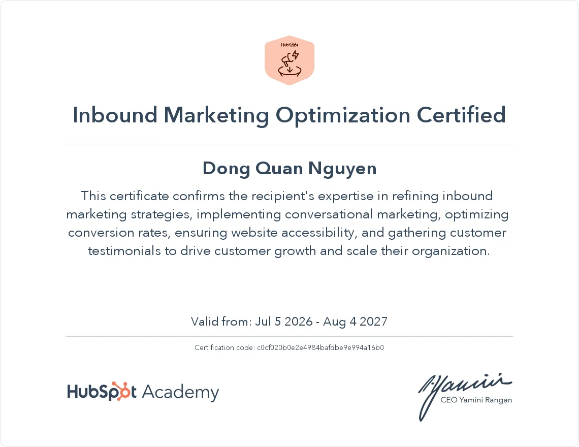 Inbound Marketing Optimization Certified